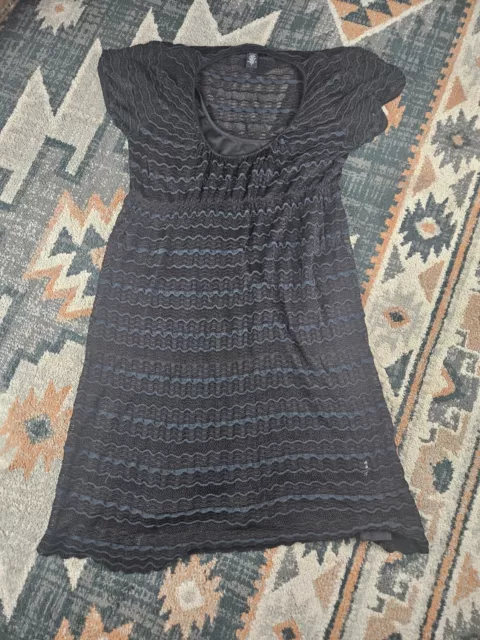 laundry by shelli segal Babydoll  lace dress Black&blue Trim. Med.