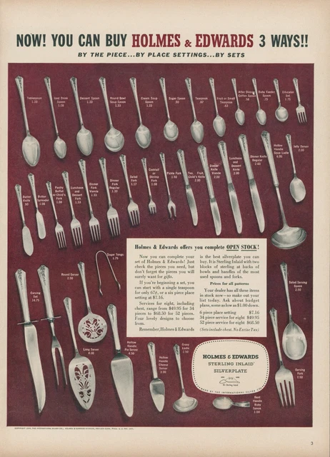 1950 Holmes & Edwards Sterling Inlaid Silverplate Silverware Vintage Print Ad L7