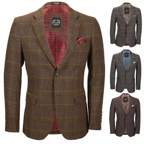 Hommes Tweed Chevron Carreaux Blazer Vintage Coupe Ajustée Smart Veste Créateur