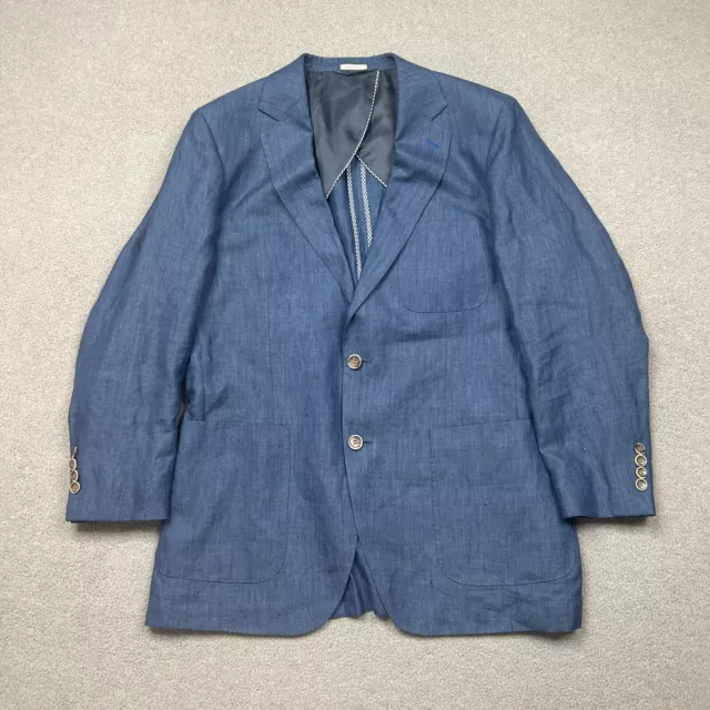 Peter Millar Jacket Mens Medium Blue Blazer Linen Silk Blend Sailing Sport Coat