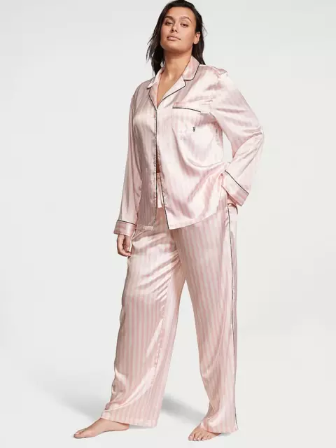 VICTORIA'S SECRET SATIN Short Pajama Set Pink Iconic Stripe Medium NEW  $110.00 - PicClick