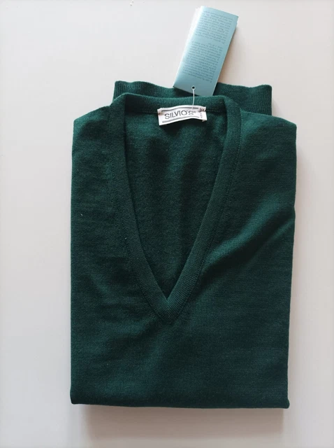 Maglione Uomo 100% Lana Vergine Gilet Scollo a V Cardigan Smanicato Verde taglia