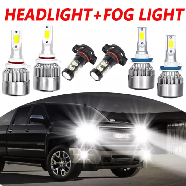 Combo LED Headlight Fog Light Kit Bulbs for GMC Sierra 1500 2500 3500 2007-2013