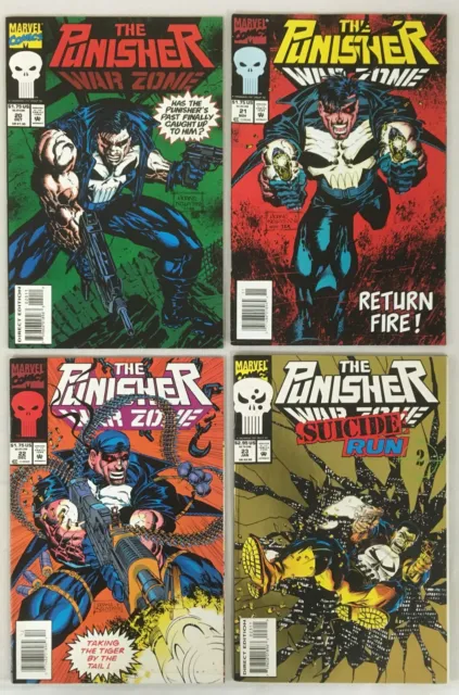 The Punisher: War Zone 4 comic lot # 20 21 22 23 VF/NM 9.0 grade (Marvel 1992)