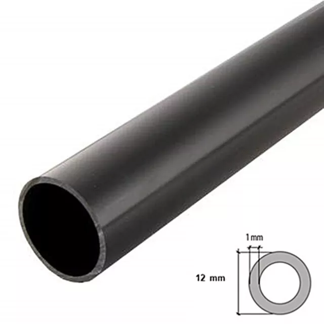 Black PVC Round Tube / Pipe - VARIOUS SIZES - 1 METER LONG