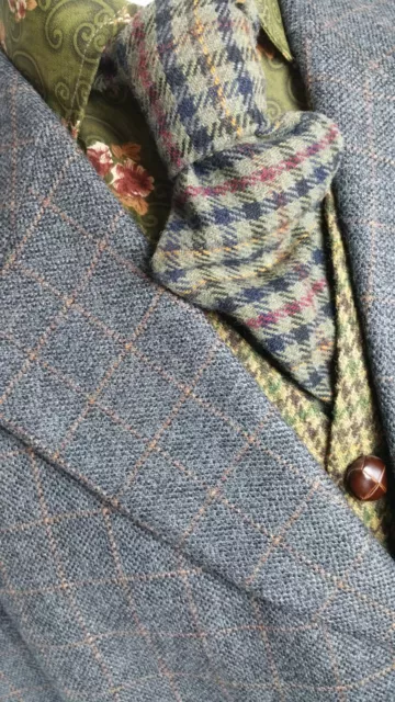 BRAND LABEL Grey Check Windowpane Wool Tweed Jacket Blazer UK 44 - 46 Short