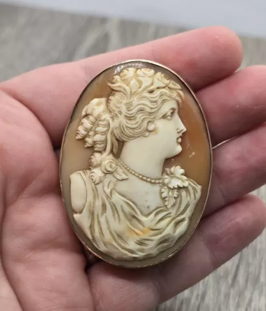 Antique Victorian Large 2" Heavy 1/5 14k Gold Filled Shell Cameo Brooch Pendant