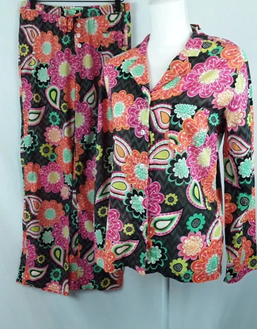 Vera Bradley Pajama Set Ziggy Zinnia Floral Lightweight Shirt Pants Sz-Small