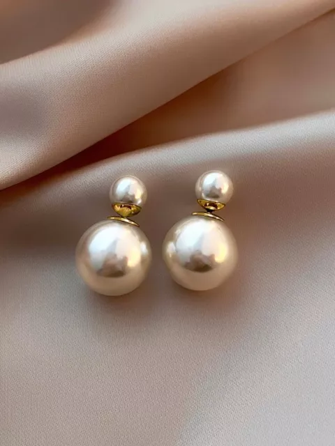 Double Round Pearl Earrings,  S925 Posts Stud Fashion Women Jewelry 2