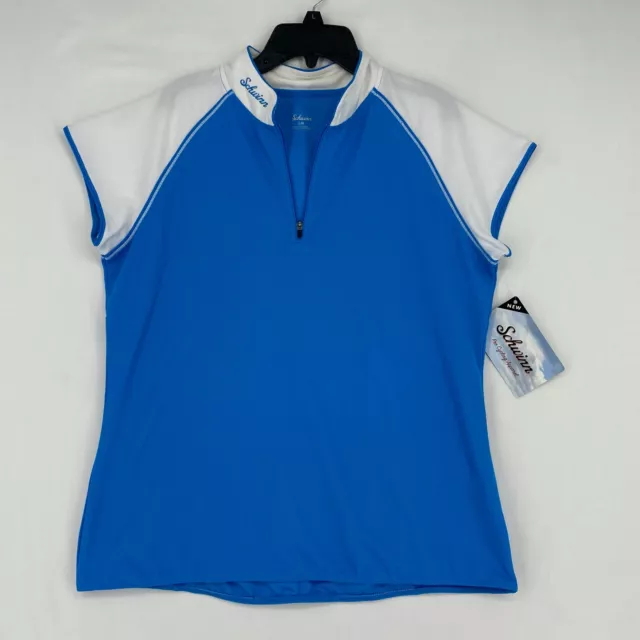 Schwinn Womens Large Cycling Jersey Turquoise Blue White Short Sleeves Pullover