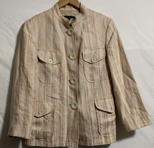 Betty Jackson Studio 100% linen striped blazer jacket size 14