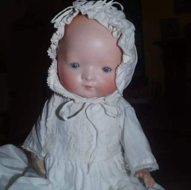 Antique German 17" Bisque Headed Baby Doll Closed Mouth Sleepy Eyes Bent Limbs