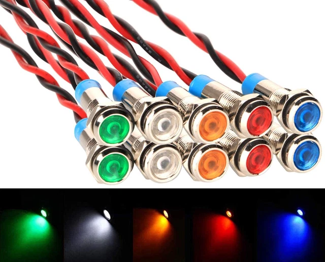10Pcs 6Mm 110V-220VAC LED Metal Indicator Light Waterproof Signal Lamp (Green/Or