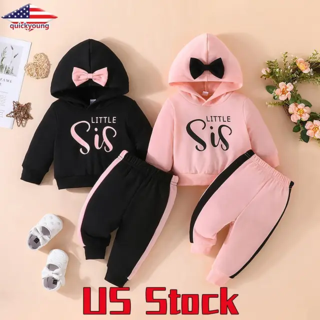 Newborn Baby Girls Hooded Sweatshirt Tops Pants Outfit Tracksuit Set Kid Clothes