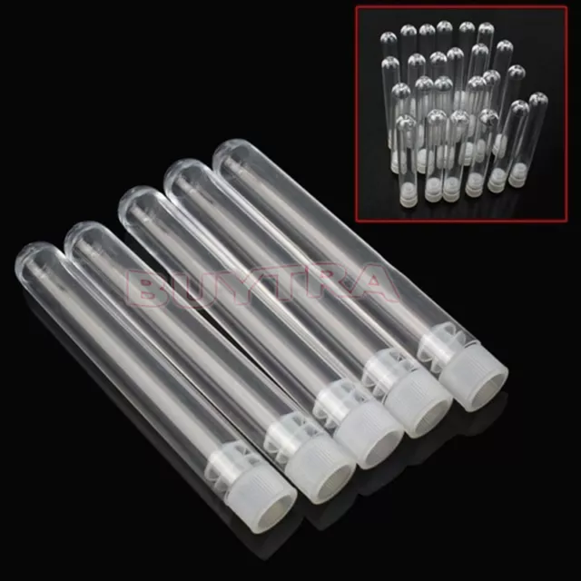 10pcs 12x75mm tubes à essai en plastique transparents avec des bouchons bla _bj 2