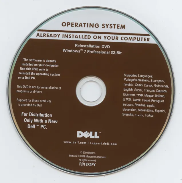 Dell ~ Windows 7 ~ Professional ~ 32-bit ~ Reinstallation DVD