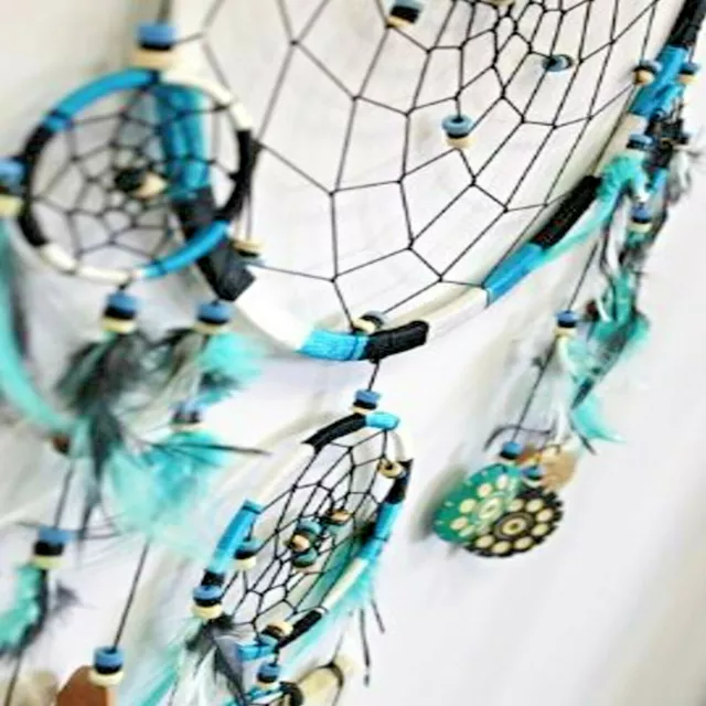 Dreamcatcher Grand Attrape-rêves Turquoise blanc et Noir Fabriqué à la main