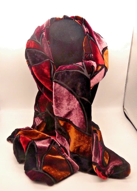 Kenneth Cole Woman's Crushed Velvet Multi Color Scarf Rayon & Silk 10" x 60"