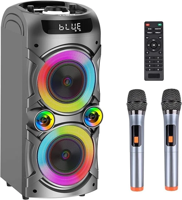 KARAOKE MACHINE 2 Wireless Microphones Portable PA Bluetooth Speaker