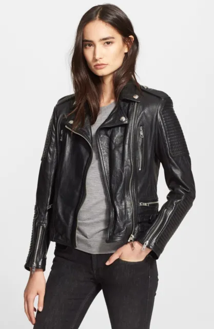 Burberry Brit Mossfield Leather Biker Jacket UK Size 8