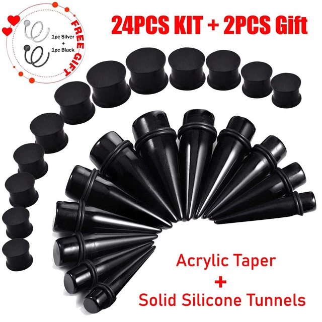24PC Ear Stretching Big Gauges 00G-20mm Acrylic Taper Solid Silicone Tunnel Plug