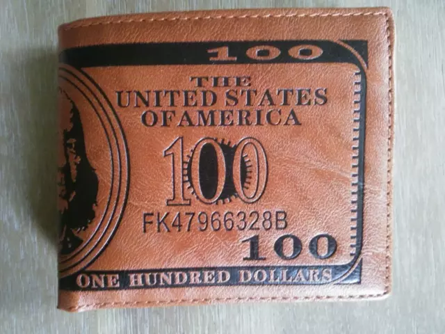 New BENJAMIN FRANKLIN $100 Dollar Bill Wallet for MEN, Brown