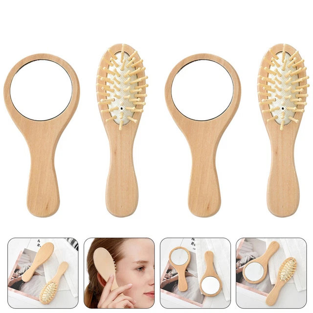 2 juegos de espejo de viaje peine portátil cepillo de cabello de madera espejo de maquillaje para mujer Gir