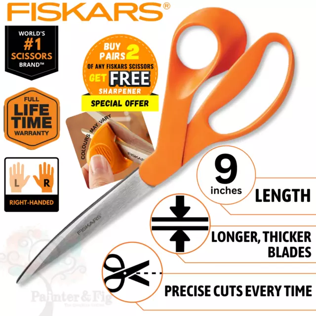 Fiskars 9" Scissors Fabric Shears, Long Lasting Stainless Steel Blades Genuine