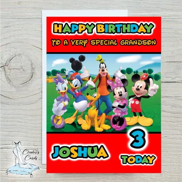 personalised birthday card mickey mouse any name/age/relation/.