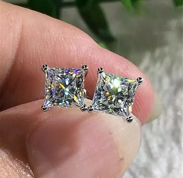 3.80 Ct Certified Treated Off White Diamond Solitaire Studs in 925 Silver