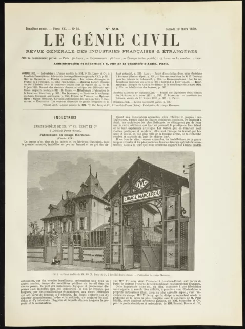 1892 - Usine modèle à Levallois-Perret (Cirage Marcerou) - Génie civil