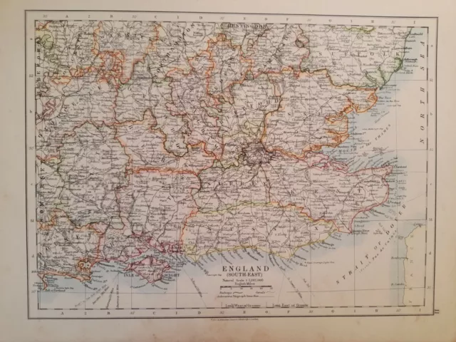 1913 Map - England South East Surrey Sussex Essex Isle Of Wight Oxford