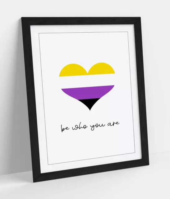 Sei Wer Du Bist Nicht-Binäre Stolzflagge Herz - Gerahmte Wandkunst Papier Druck Poster