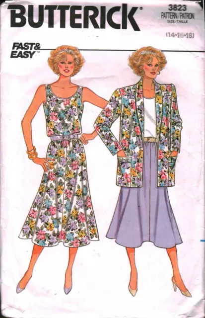 3823 Vintage Butterick Sewing Pattern Misses Jacket Top Skirt Easy Fast OOP Sew