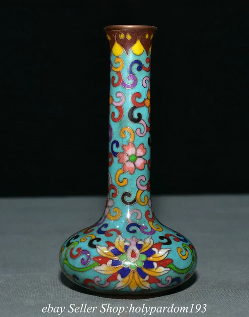 6.6" Marked Old Chinese Bronze Cloisonne Dynasty Flower Bottle Vase Statue