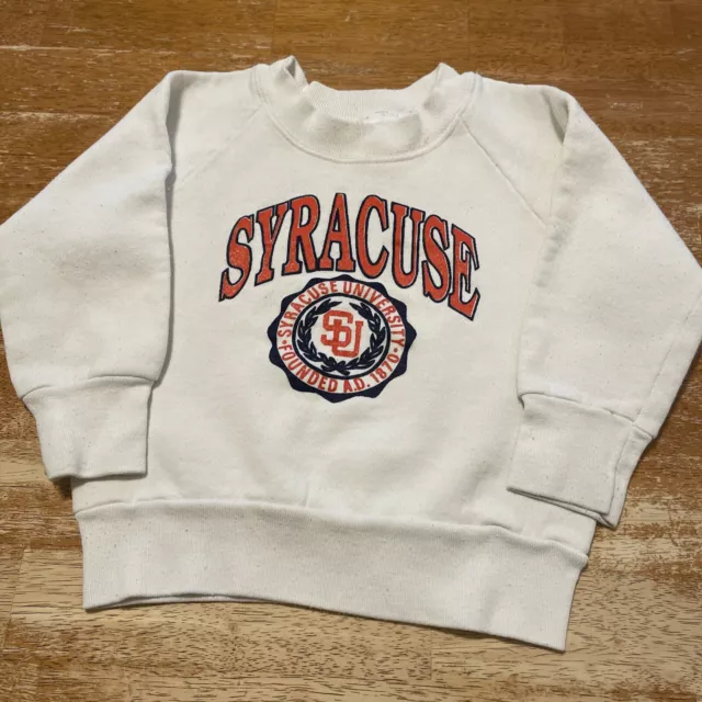 Vintage 1980s Syracuse University Kids White USA Made Sweatshirt Size 2-4