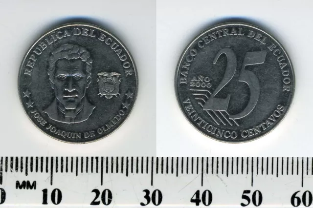Ecuador 2000 - 25 Centavos Steel Coin - Jose Joaquin De Olmedo