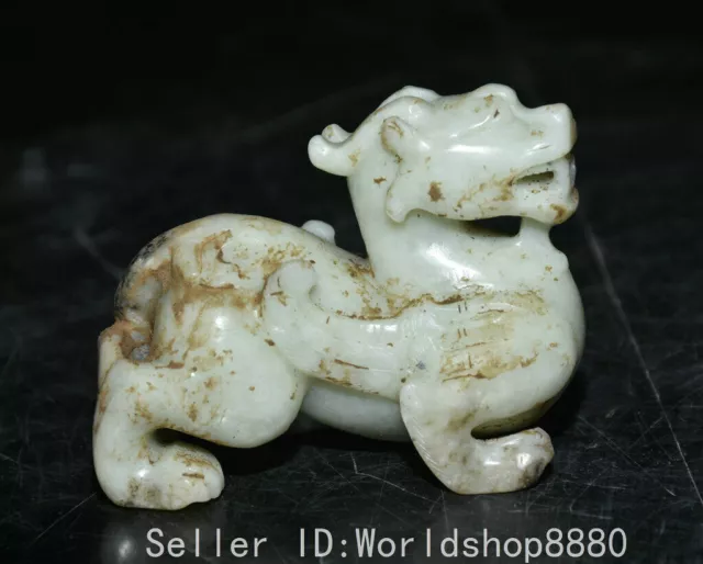 3.6" ancient Chinese hetian jade jadeite carving Pi Xiu beast statue sculpture