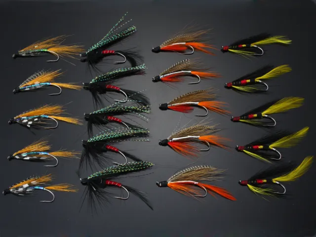 40Pcs Salmon Single Flies Black/Orange Sea Salmon Trout Fly Fishing Lures