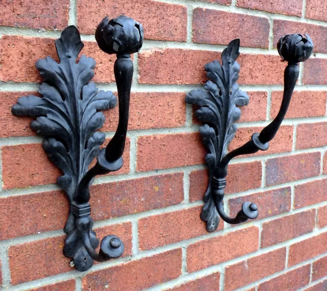 Pair antique Arts Crafts Cotswold School Ernest Gimson wrought iron coat hooks