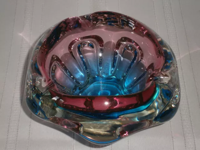 Heavy Mid-Century Vintage Murano Sommerso Blue/Pink Art Glass Bowl 1950's Italy.