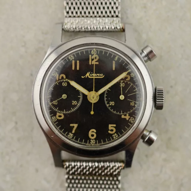 C.1940 Vintage Minerva WaterProof Chronograph ref. 1335 cal. 13-20CH steel watch