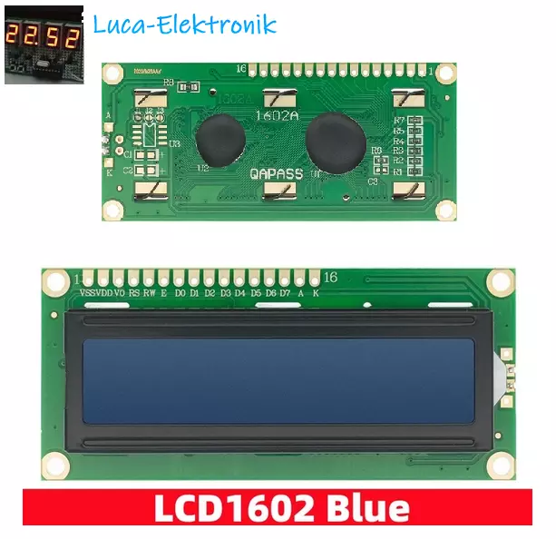 LCD Display 16x2 Zeichen Modul 1602, blaues / grünes Backlight für Arduino, AVR