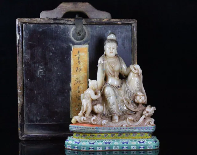 Chinese Exquisite Handmade Guanyin carving Shoushan Stone Statue