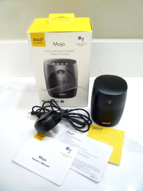 Zolo Mojo Black compact voice activated speaker powerful sound Google Assistant
