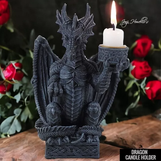 Dragon Figurine Ornament Candle Holder Gothic Pagan Wicca Fantasy Myth Black