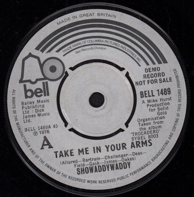 SHOWADDYWADDY Take Me In Your Arms 7 INCH VINYL UK Bell 1976 Demo 4 Prong Label
