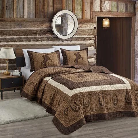 Luxury 3-Piece Quilt Bedspread Set - Western Design Collection - Wild Horse