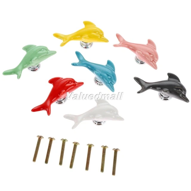 Stylist Cute Dolphin Shape Ceramic Pull Handles Cabinet Drawer Closet  Knobs
