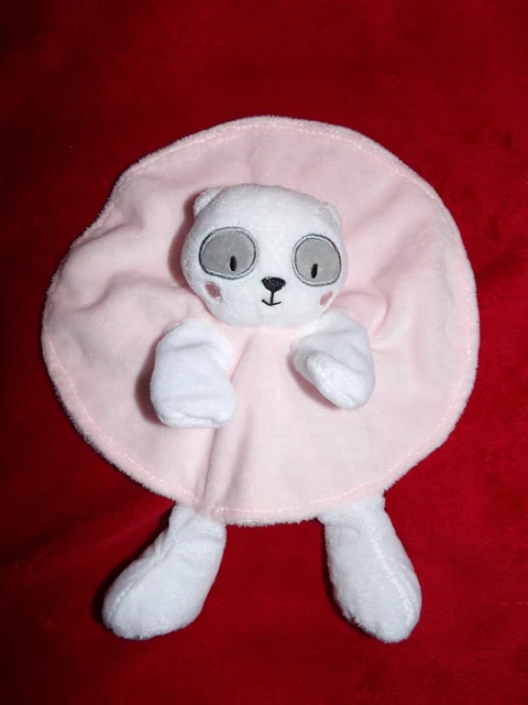 Doudou Plat Rond Tom & Zoé BABOU Marionnette  Panda Blanc Rose